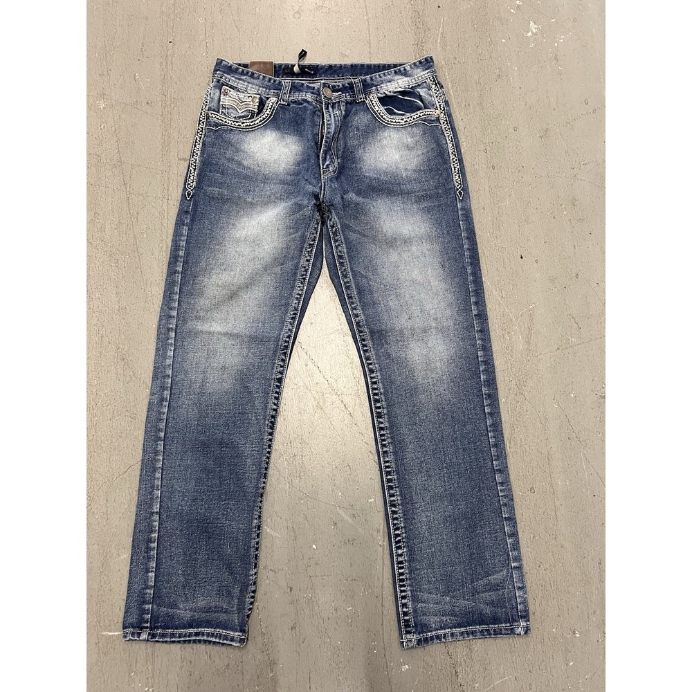 GS115 Bleeker Slim Fit Jeans Distressed Modern Casual Heavy Denim 34 x 33(READ)